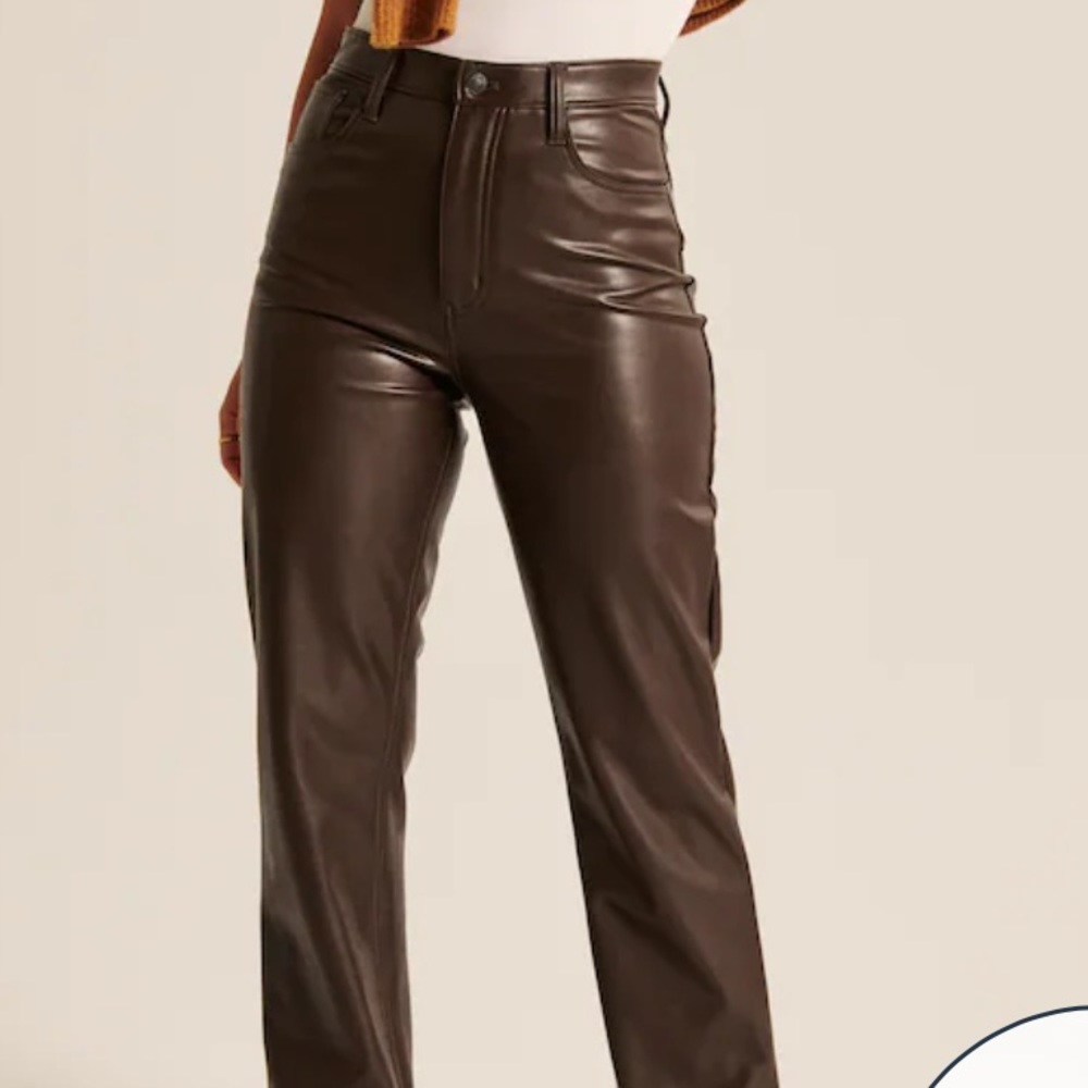 Abercrombie leather straight pant- chocolate brown